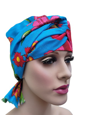 Turbante de chita azul claro dupla face