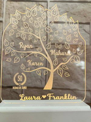 Luminária árvore da família - bodas de ouro