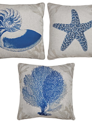 Kit 3 almofadas estrela do mar concha coral linho 45x45cm