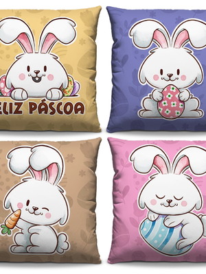Kit com 4 capas de almofadas 40x40 decorativas feliz páscoa