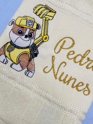 Toalha lavabo bordada personalizada - patrulha canina rubble