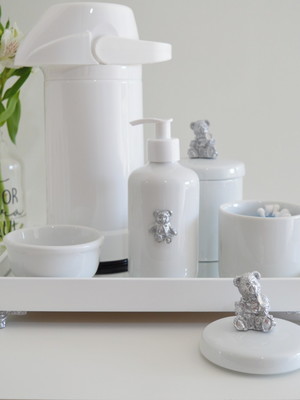 Kit higiene urso porcelana bebê prata menina térmica k030