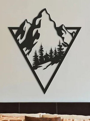 Quadro decor mdf preto 6mm montanha mod.02 60x53cm