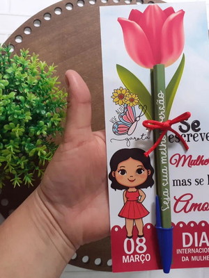 Card + caneta personalizado brinde mimo dia da mulher