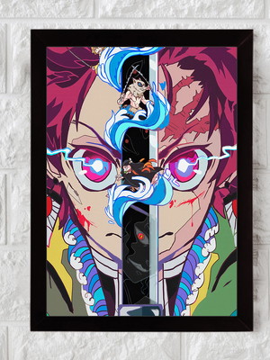 Demon slayer, kimetsu no yaiba, quadro com moldura 33x24cm