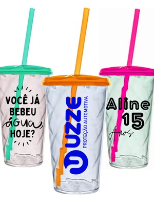 Copo twister 500ml com tampa e canudo personalizado