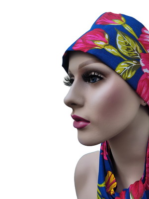 Turbante de chita azul escuro dupla face