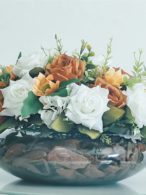 Arranjo de flores artificial de rosas outonada vaso terrário