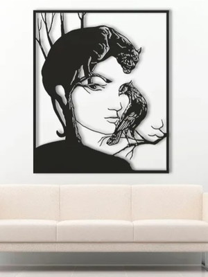 Quadro decorativo mdf preto 6mm rosto ilusão 80x67cm