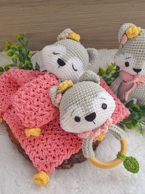 Kit bebê boas-vindas raposinha amigurumi
