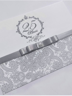 Convite bodas de prata com envelope - 50 convites