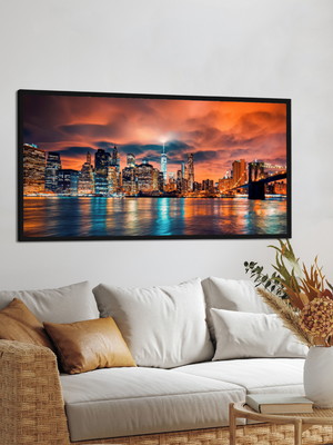 1 quadro grande praia nova york noite moldura