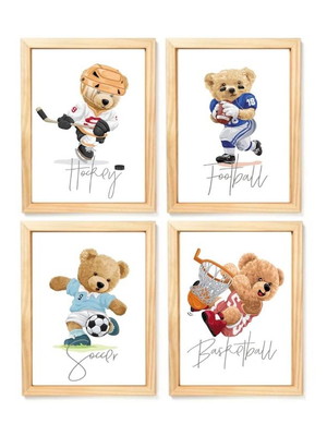 Kit quadro infantil urso esporte decorativo quarto bebê