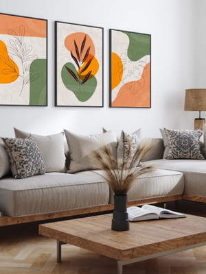 Composição de quadros folhas com formas e efeitos coloridos