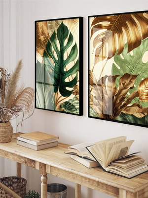 Quadro decorativo folhagem folhas gold costela de adão