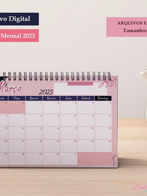 Planner mensal rosa e azul calendário 2023 (arquivo digital)