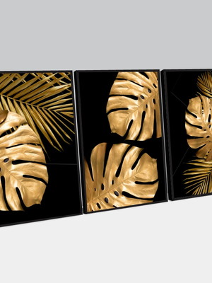 Composição de quadros com folhas douradas