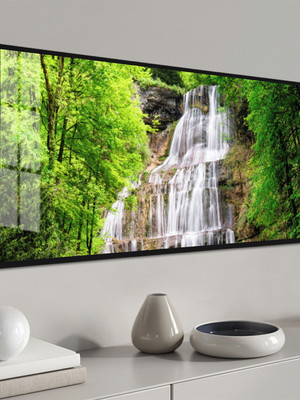 Quadro decorativo grande paisagem cachoeira moldura e vidro