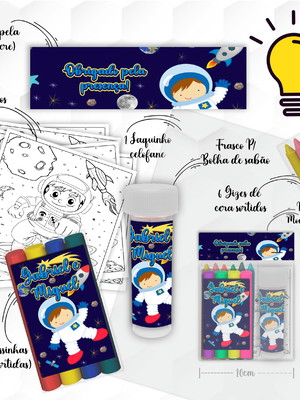 Kit massinha + giz + bolha astronauta personalizado