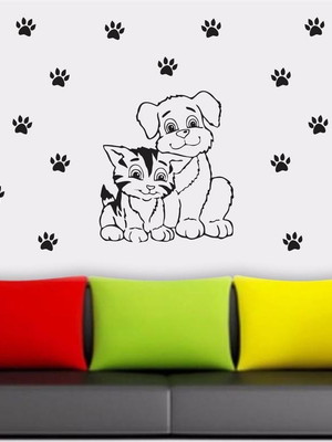 Adesivo de parede sala veterinário cachorro gato patas