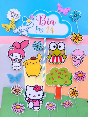 Topo de bolo hello kitty e seus amigos