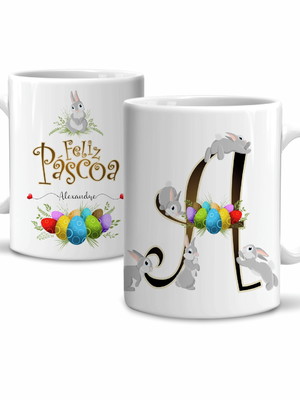 Caneca feliz páscoa personalizada com nome e inicial