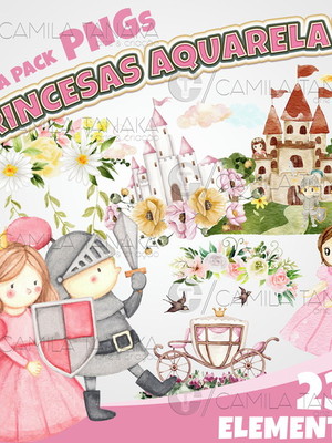 Kit digital png princesas aquarela 3 (pague 1 leve 3)