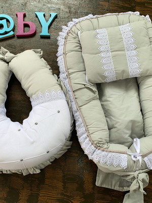 Kit ninho redutor+almofada de amamentar 100% algodão cinza