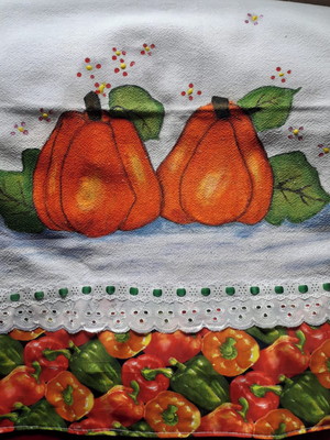Pano de prato aboboras com folhas pintados a mão
