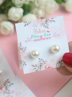 Combo 50 cards + 50 pares de brinco dia da mulher quadrado
