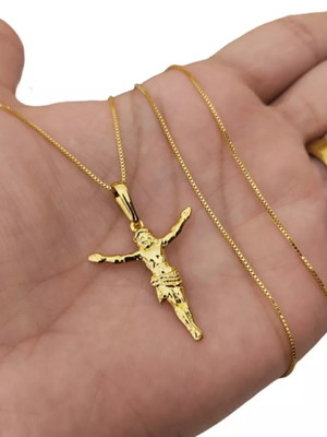Corrente fina com pingente cristo banhado a ouro