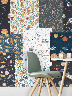 Lambe lambe kit cartaz astronauta foguete adesivo robôs l198