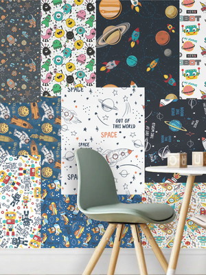 Lambe lambe kit cartaz astronauta foguete adesivo robôs l199