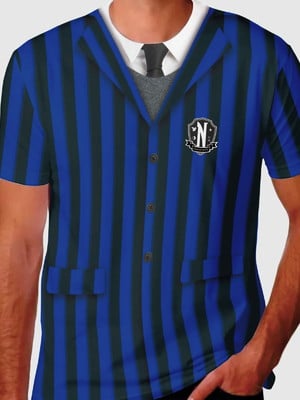 Camiseta adulto uniforme do filme wandinha azul