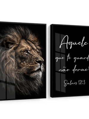 2 quadros leão de judá frases religiosas molduras com vidros