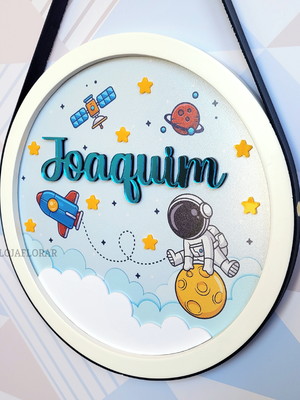 Porta maternidade astronauta nome 3d em acrílico
