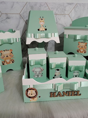 Kit higiene bebê mdf personalizado safari