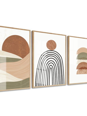 Kit 3 quadros decoração boho moderno casa com moldura vidro