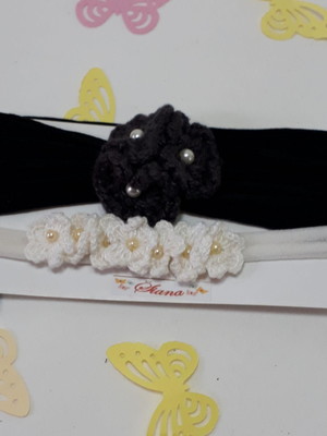 Kit com 2 tiaras de seda branco e preto
