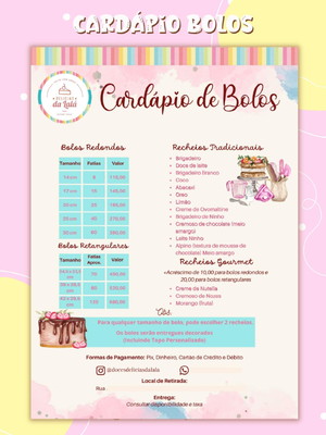Cardápio digital de bolos - png e pdf (arquivo digital)