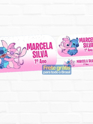 Etiqueta escolar stitch e angel 90un frete grátis