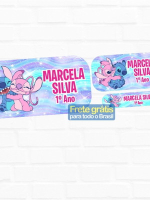 Etiqueta escolar stitch e angel 130un frete grátis