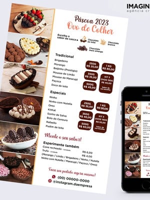Cardápio / tabela de preços - ovo de colher - páscoa