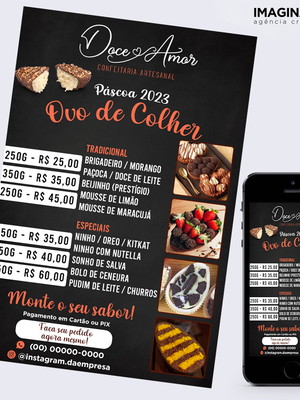 Cardápio / tabela de preços - ovo de colher - páscoa