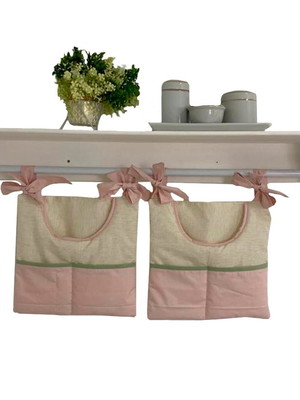 Porta fralda 2 peças linho rosa antigo varão 2 bolsos percal