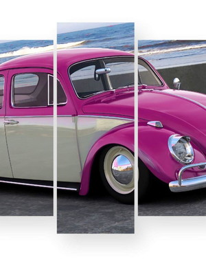 Quadros mosaico carro fusca rosa rebaixado