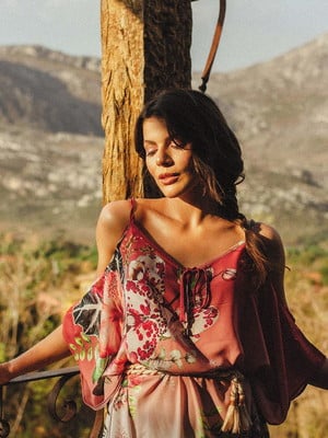 Kaftan vestido longo de alça estampada orquidea