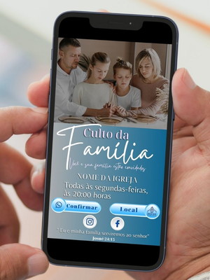 Convite culto para família digital e interativo