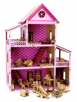 Casa de bonecas adesivada + 36 móveis montados r851