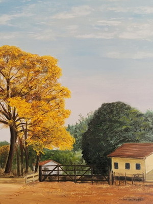 Quadro ipê-amarelo - pintura a óleo, árvore